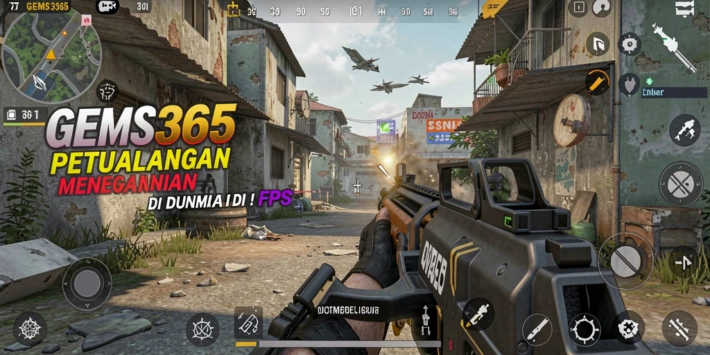 Screenshot GEMS365 menampilkan aksi intens dalam pertempuran FPS.