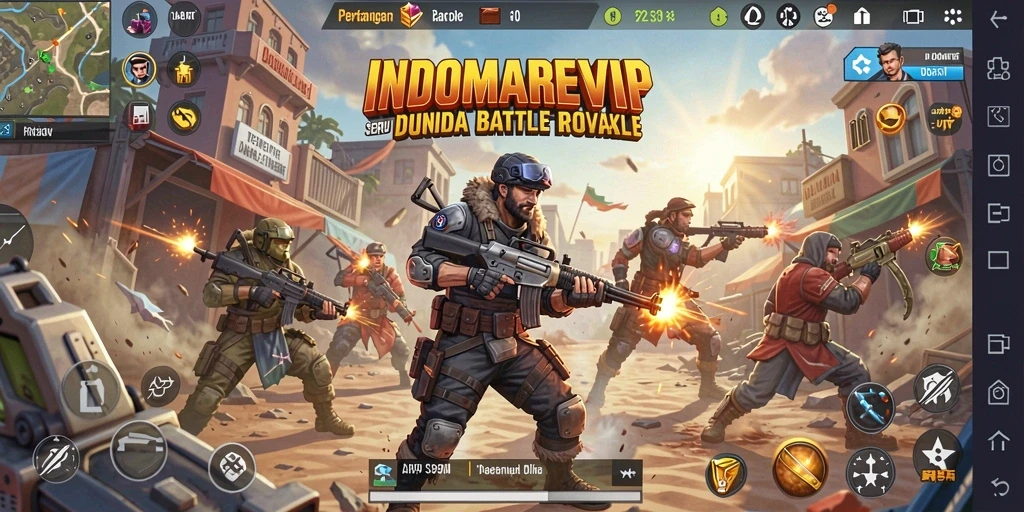 Screenshot gameplay INDOMAREVIP menampilkan aksi Battle Royale yang intens.
