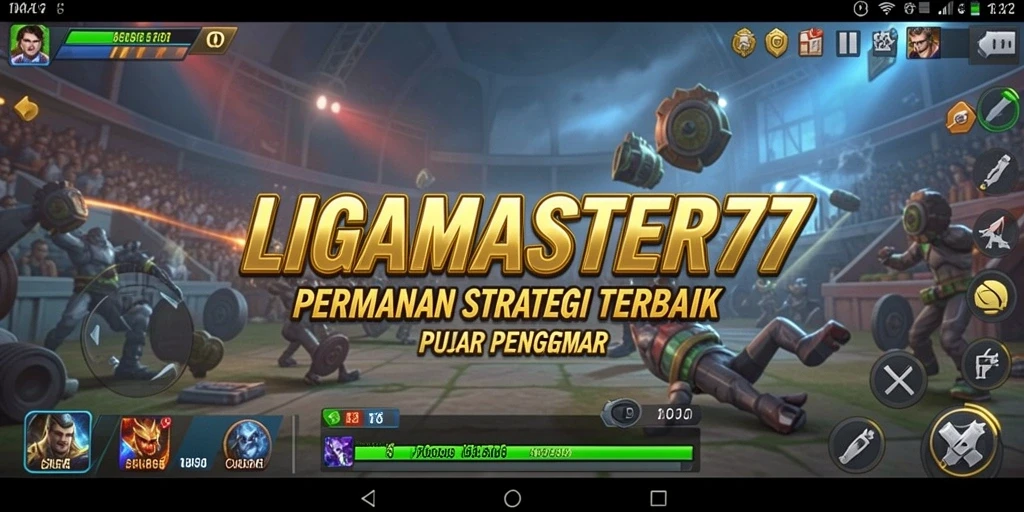 Screenshot gameplay LIGAMASTER77 menunjukkan aksi strategi yang intens.