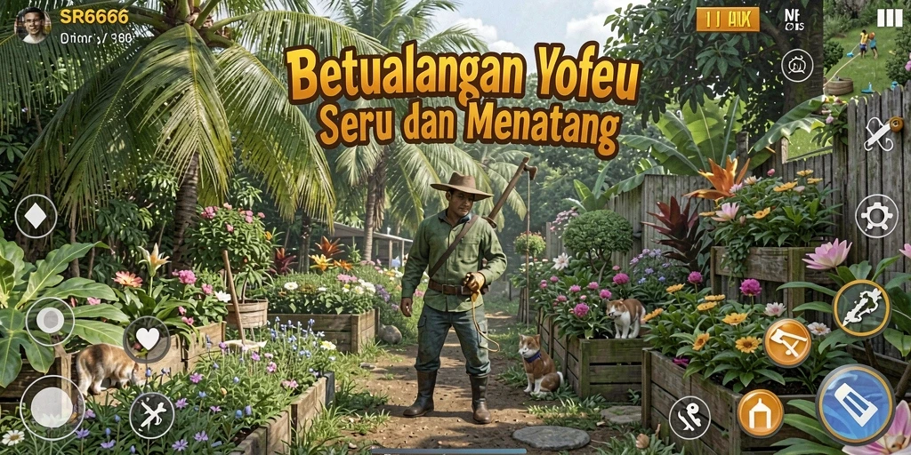Tangkapan layar gameplay SR6666 menampilkan ladang subur yang penuh tanaman.